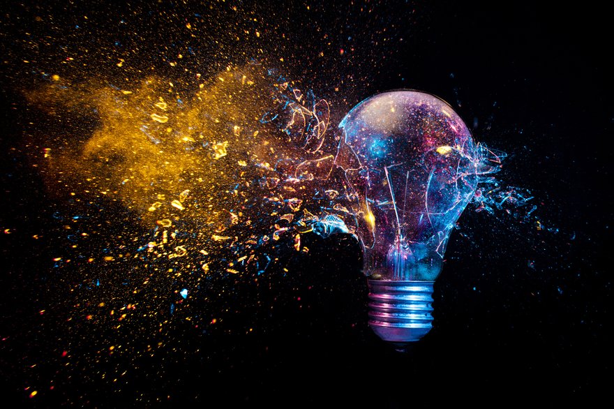 A light bulb being smashed.