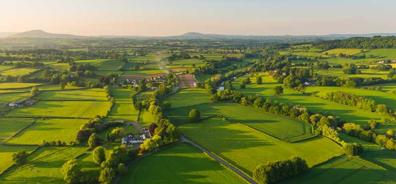 Aerial shot of farmland.