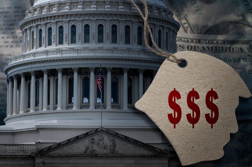 Illustration of Trump silhouette against Capitol building