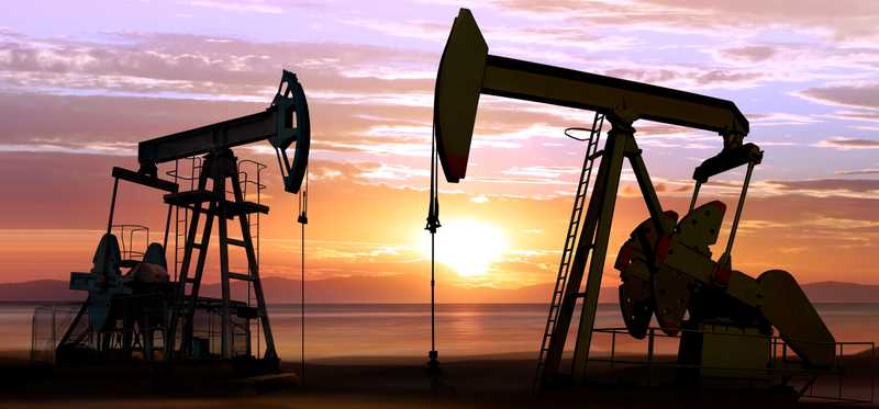 Oil pumps at sunset.