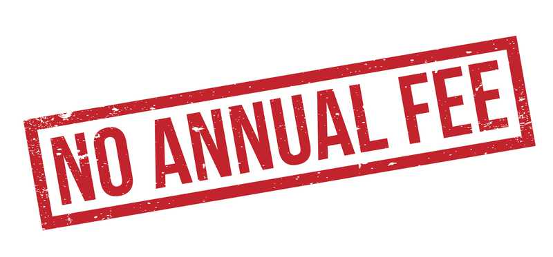 Red stamp reading No Annual Fee