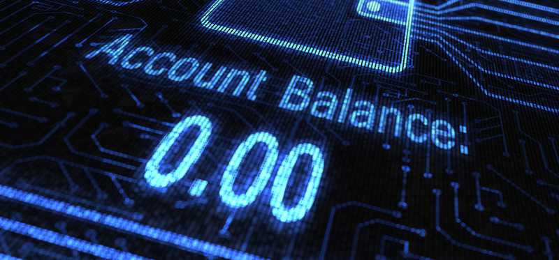 A digital screen says Account Balance Zero.