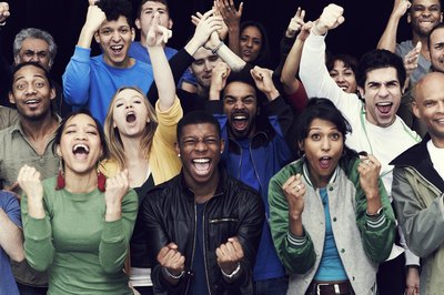 A crowd cheering.