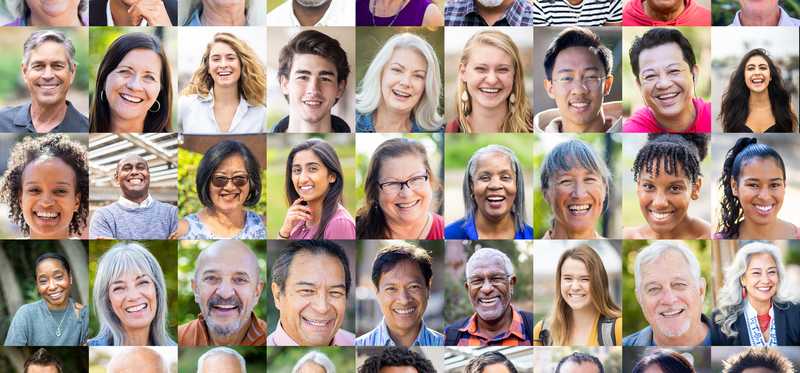 Faces of diverse people in a grid.