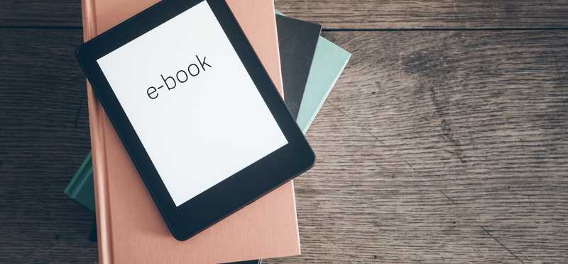 The word E-book on a tablet.