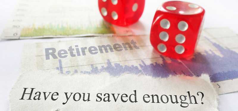 We see a printed question asking have you saved enough -- next to two red dice.