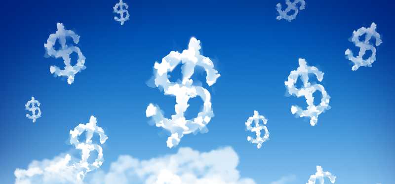 Clouds shaped like dollar signs floating in the sky.