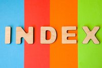 The word Index against a background of colored stripes.