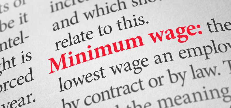 Part of a dictionary entry is shown, defining minimum wage.