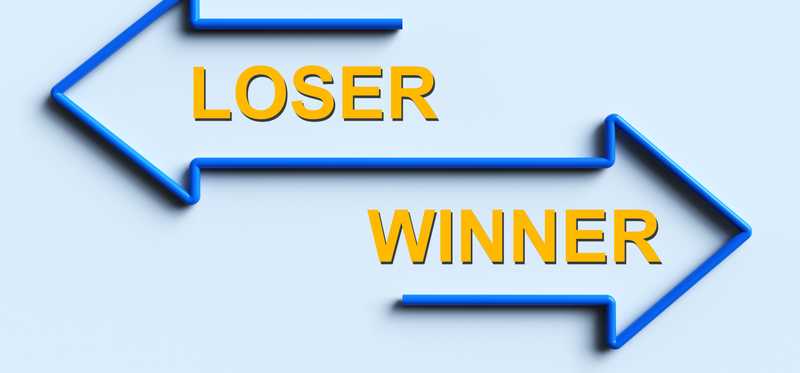 Two arrows are pointing in opposite directions, one labeled winners, the other losers.