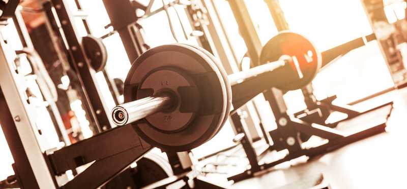 Free weights in a gym.