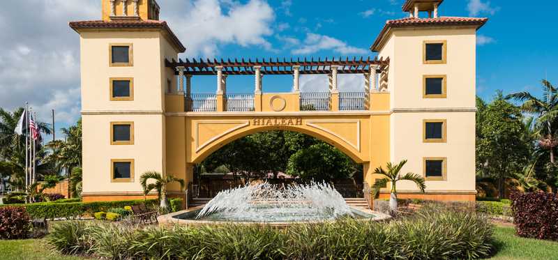 Iconic building in Hialeah, Florida, with word "Hialeah" prominent.