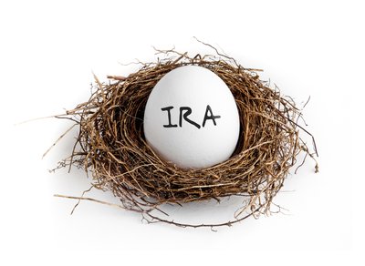 An egg with IRA written on it is sitting in a nest.