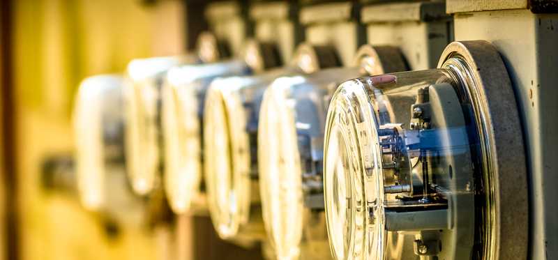 A row of utility meters.