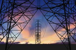 Utility towers with lines going from one to the next.