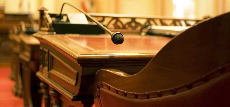 Empty desk with microphone.