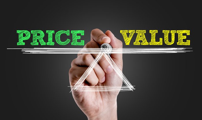 A scale measuring price versus value.