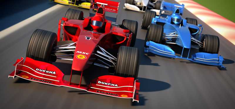 Nice front-facing shot of some Indy racing cars.