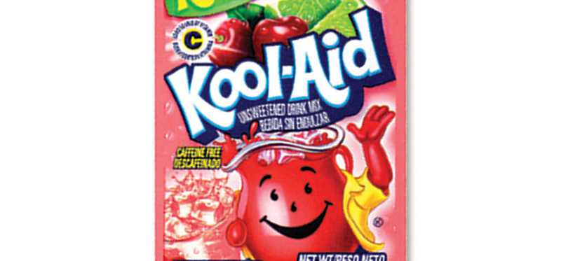 A cherry limeade Kool Aid packet