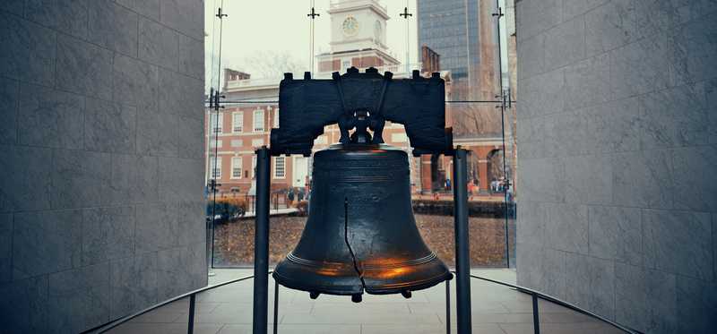 The Liberty Bell and Independence Hall in Philadelphia.