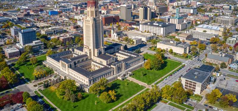The state capitol in Lincoln, Nebraska.