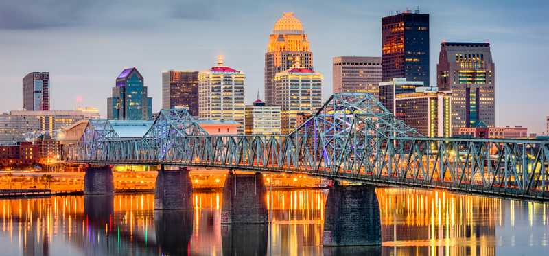 Louisville, Kentucky, riverfront skyline.