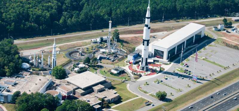 An aerial view of the Marshall Space Center in Huntsville, Alabama.