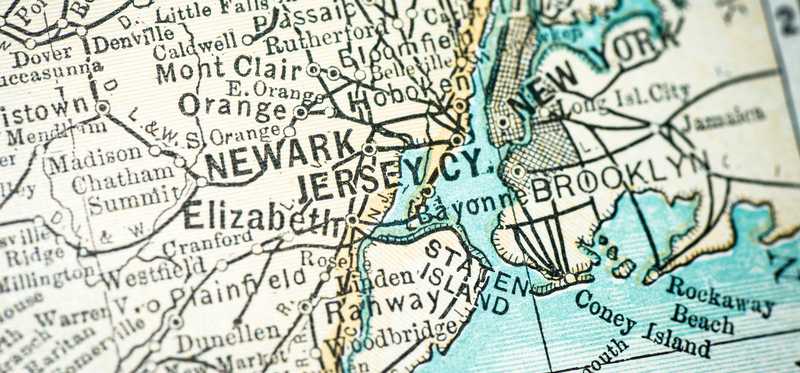 New York City and Newark, New Jersey, on a map.