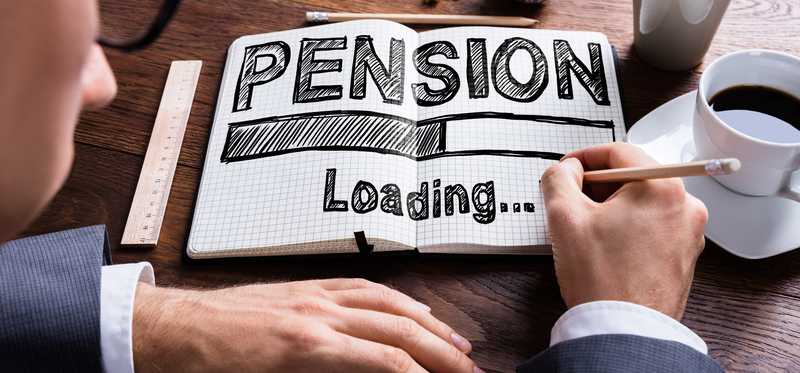Piece of paper reading Pension with a loading bar below it.