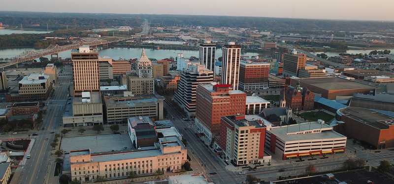An aerial view of Peoria, Illinois.