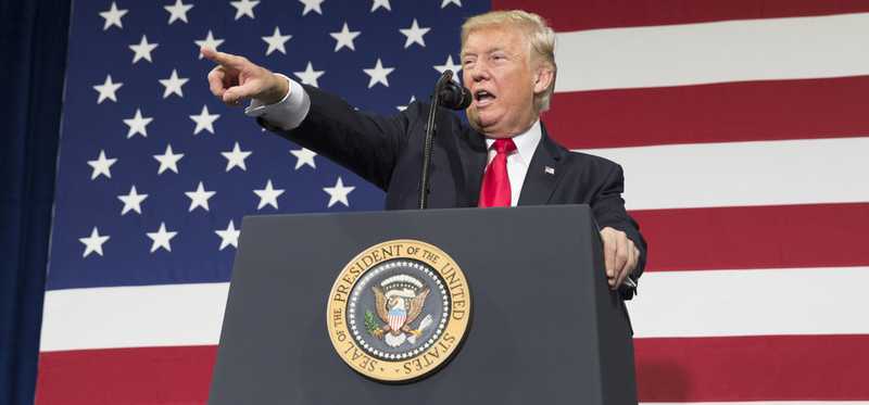 President Trump passionately addressing a crowd.