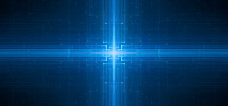 A blue light on dark background.