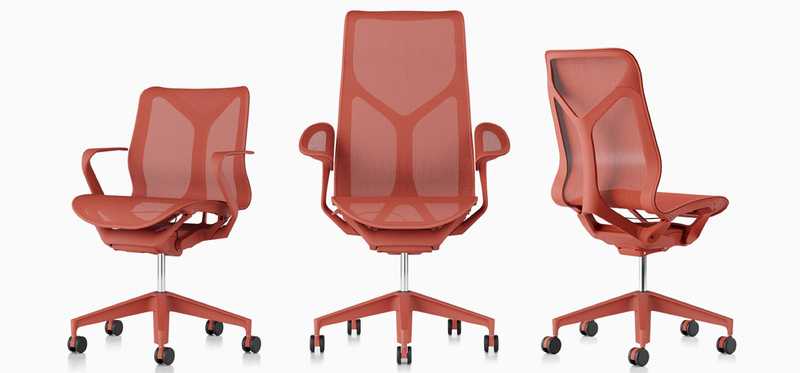 Red office chairs.