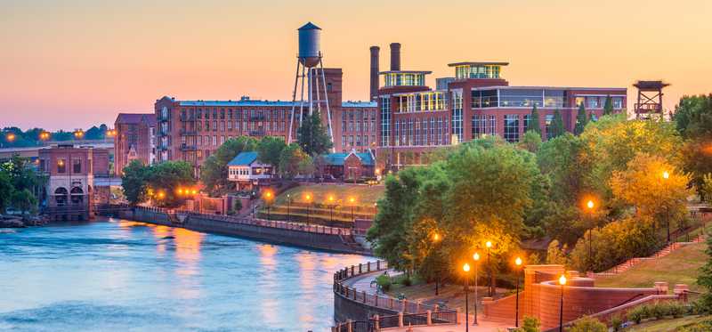 A riverfront view of Columbus, Georgia.