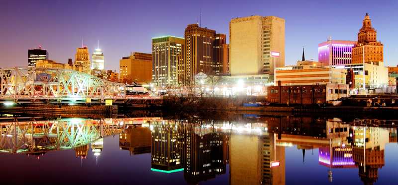 A view of Newark, New Jersey, from the river at night.