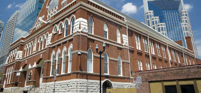 Exterior of Ryman Auditorium in Nashville, Tennessee.