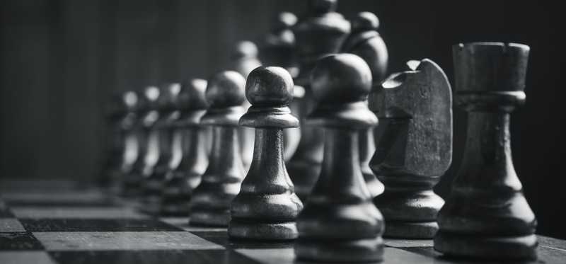 Chess pieces on a board.