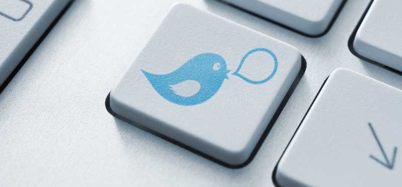 Keyboard with Twitter symbol on key.