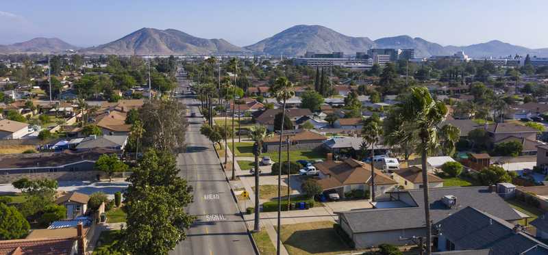 A San Bernardino street and the mountains beyond.