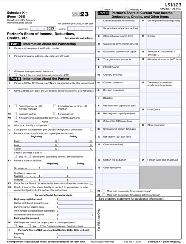 Schedule K-1 federal tax form