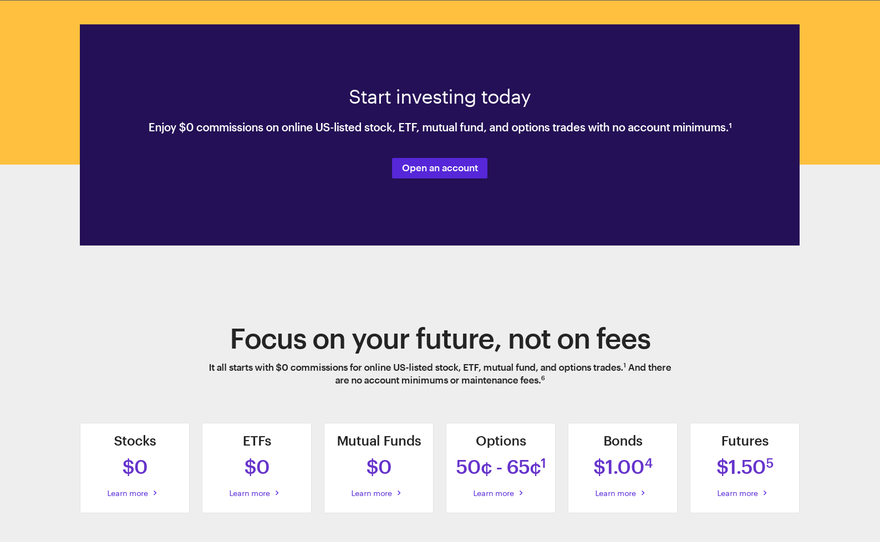 Screenshot of E*Trade.com, highlighting a few reasons to choose this brokerage.