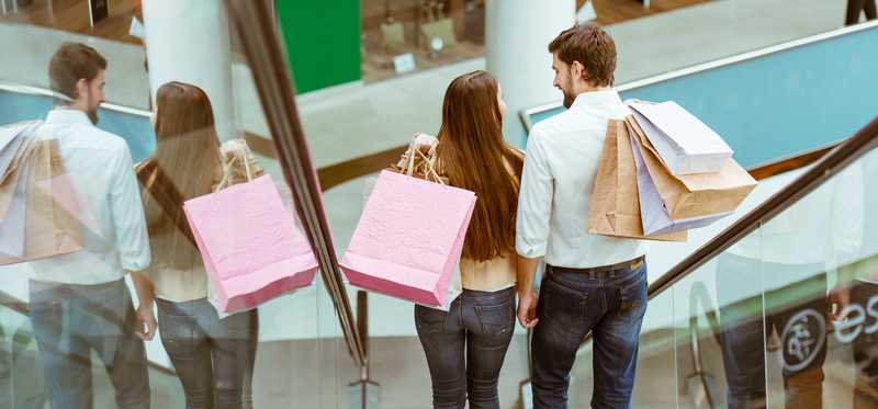Couple shopping at the mall.