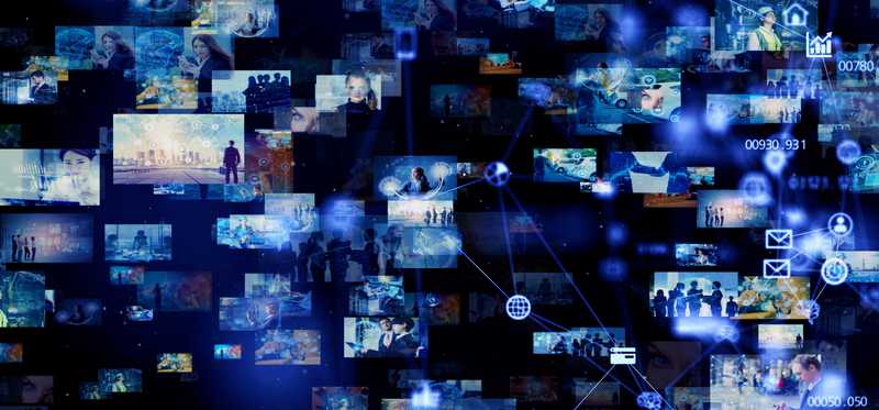 Projected images of people, places, and things connected on one screen