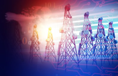 Illustration of telecommunications towers transmitting signals