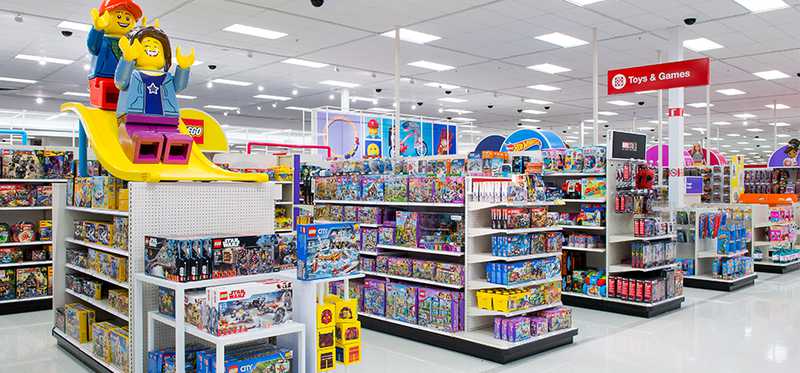 The interior of a Target store showing the toy aisles