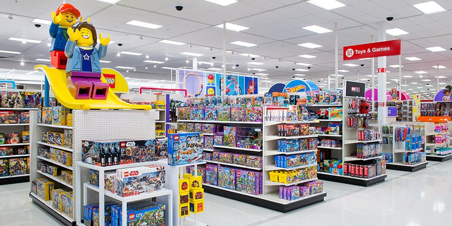 The interior of a Target store showing the toy aisles