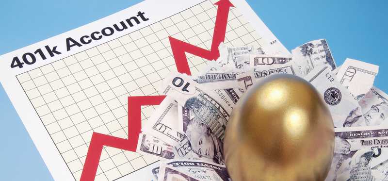 Golden egg resting in nest of cash on top of chart showing 401k account growth