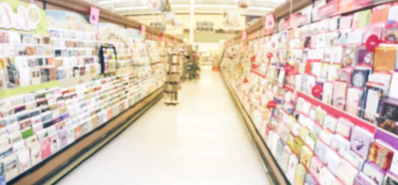 An aisle of greeting cards.