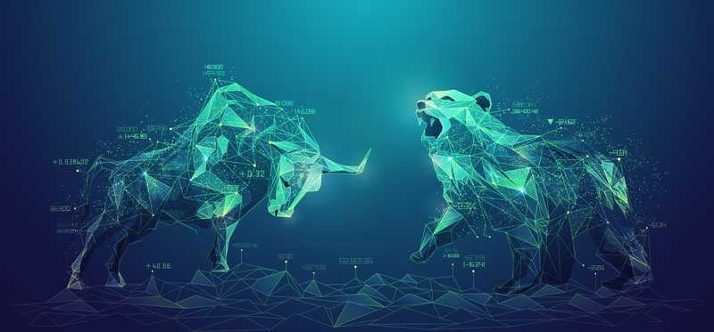 Illustration of bull and bear stock market.