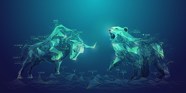 Illustration of bull and bear stock market.